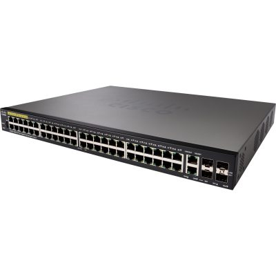 Cisco 48-port PoE+, 10/100Mbps with 382W power budget (support 60W PoE Port) + 2 Gigabit copper/SFP combo + 2 SFP ports Managed Switch – SF350-48P-K9