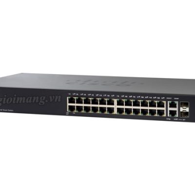 Cisco 24 Gigabit PoE+ ports with 195W power budget + 2 Gigabit copper/SFP combo ports Smart Switch – SG250-26P-K9