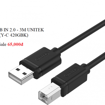 CÁP USB IN 2.0 – 3M UNITEK (Y-C 420GBK)
