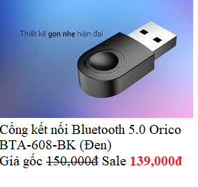 Cổng kết nối Bluetooth 5.0 Orico BTA-608-BK (Đen)