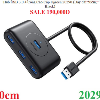 Hub USB 3.0 4 Cổng Cao Cấp Ugreen 20290 (Dây dài 50cm, Black)