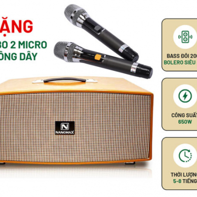 Loa Karaoke Xách Tay Nanomax X-230 Bluetooth 2 Bass 20cm 650w