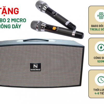 Loa Karaoke Xách Tay Nanomax X-420 Đen Bass Đôi 20cm 520w